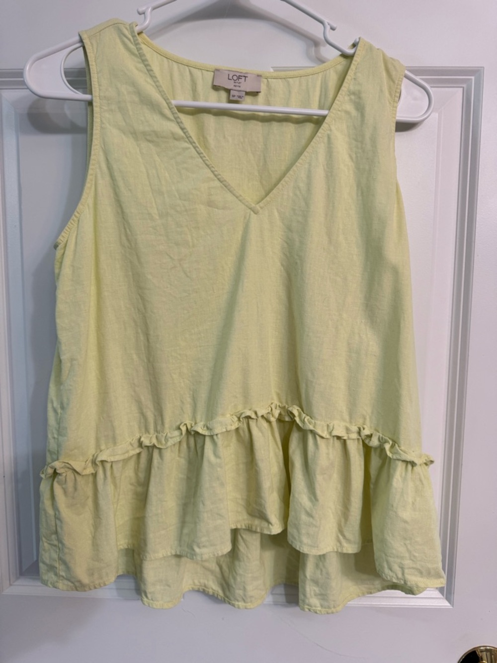 LOFT Pale Yellow V-Neck Ruffle Hem Tank